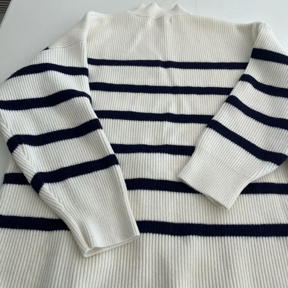 Striped Knit Sweater - White and Black - Picture 1 of 7